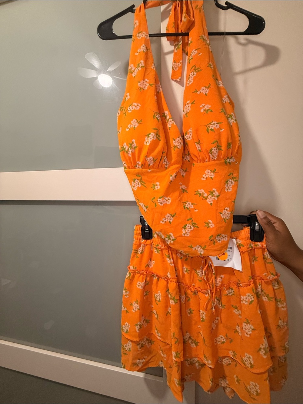 wild fable Orange Floral Halter Skirt Set
